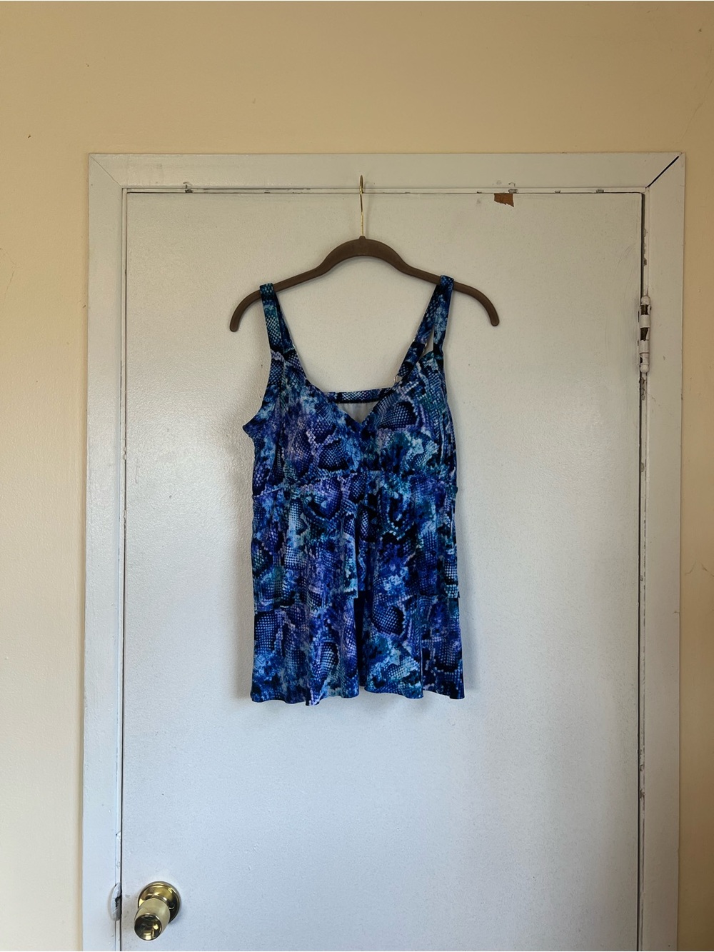 Trimshaper Plus Women's Purple Snake Print Slimming Control Top Tankini Sz 18W
